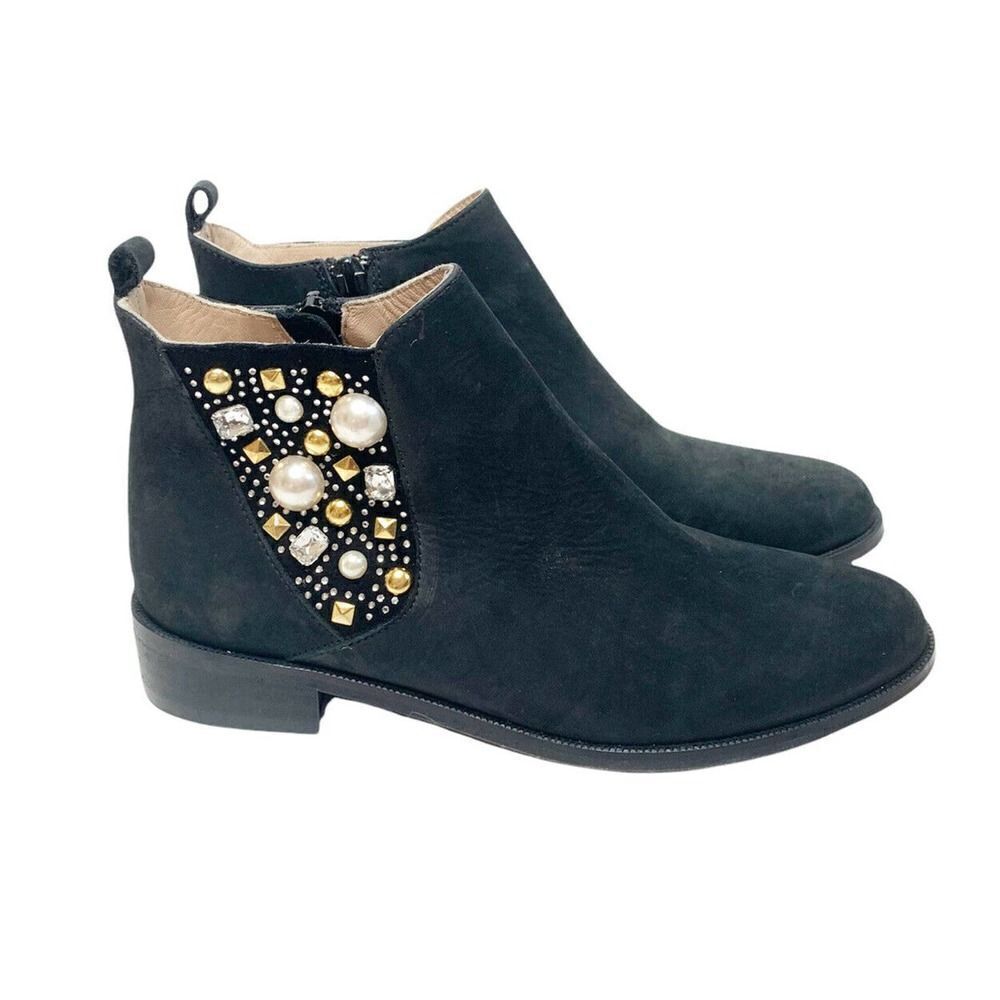 My Suelly Black Suede Ankle Booties with Rivets And Crystals Size 6